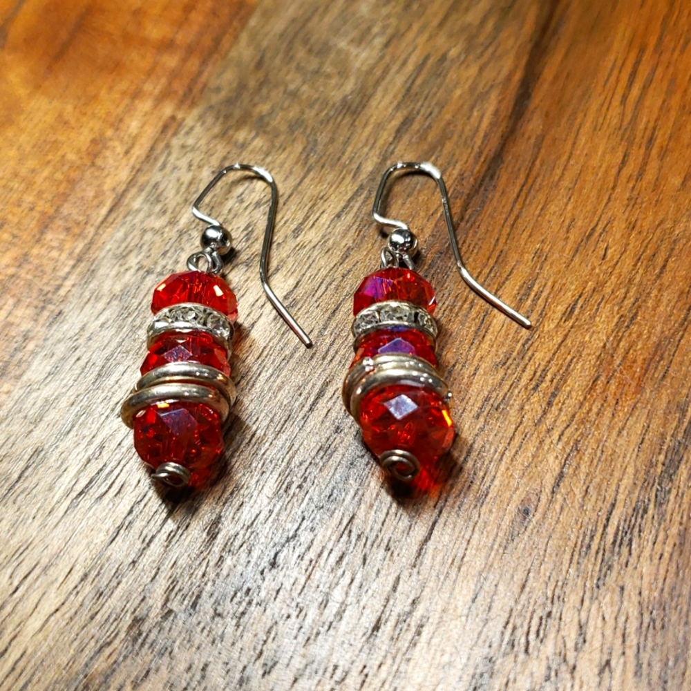 Silver & Red Holiday Earrings